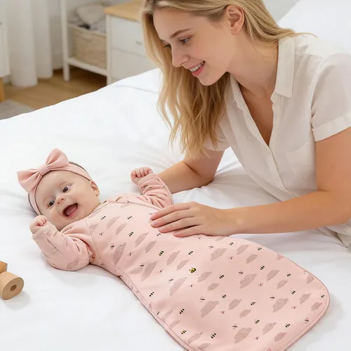 Miniatura 6 de Saco de dormir de algodón orgánico para recién nacido, saco de dormir de transición para bebé, mangas arriba, puños de manopla, paquete de 2