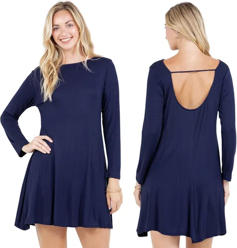 Miniatura 6 de Azules Vestido tipo túnica de manga larga para mujer, casual, cuello barco, con espalda redonda