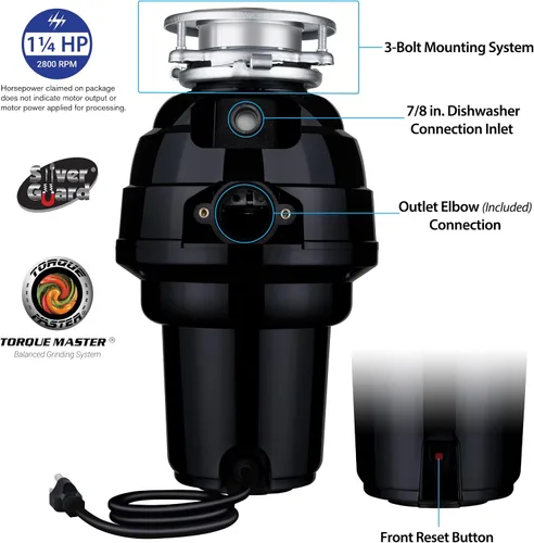 Miniatura 3 de Waste Maid 10-US-WM-658-3B - Sistema de trituración de residuos de alimentos de acero inoxidable anti-atascos, 1-1/4 HP Premium, Negro