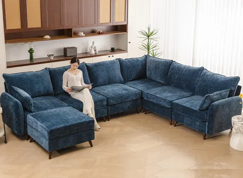 Miniatura 10 de Rexulqo Sofá modular modular de 104 pulgadas con almacenamiento para todos los asientos, sofá grande en forma de L, cómodos sofás de nube con Azul