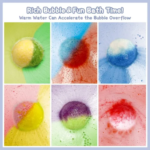 Miniatura 5 de Bombas de baño para niños, 12 bombas de baño con juguetes de cristal sorpresa en el interior, hechos a mano naturales y orgánicos para baño, regalo