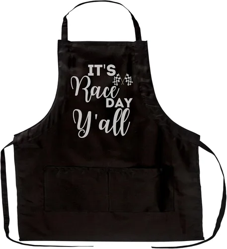 It's Race Day Y'all Car Racing T-shirt Funny Race Day Shirt Workwear Kitchen Apron Black Aprons - 1Size fits all Men Women