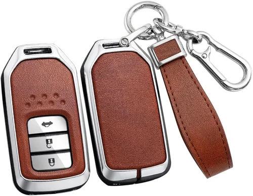 Miniatura 14 de ontto Funda de cuero para llavero de 360 grados de protección para Honda Civic Accord Pilot CRV HRV CRZ Fit Odyssey JED Crosstour Ridgeline Crider