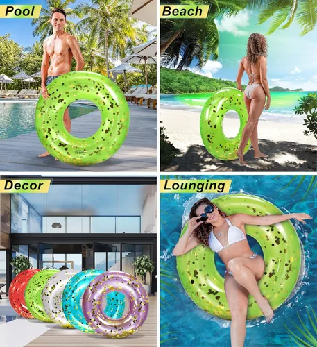 Miniatura 3 de POZA Flotador de Tubo Inflable para Piscina – Anillo de natación de confeti brillante, Tubo Inflable de Servicio Pesado Resistente a los Rayos UV