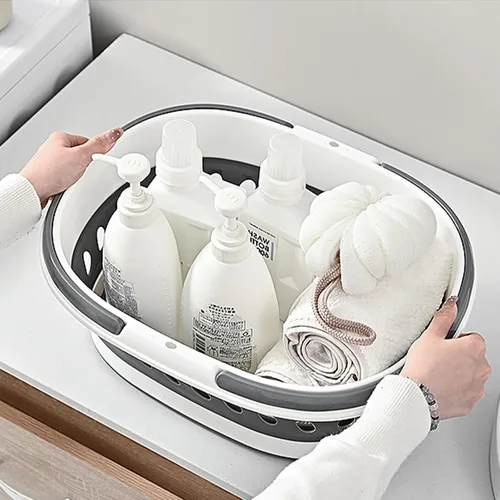 Miniatura 7 de Cesta de lavandería plegable compacta, cesta desplegable de tamaño pequeño, perfecta para dormitorio, baño, viajes, no para familias numerosas