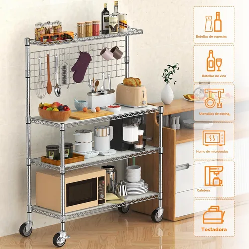 Miniatura 2 de Leteuke Estante para panaderos con almacenamiento y ruedas, estante de cocina de 42 pulgadas para microondas, estante de almacenamiento resistente