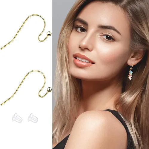 Miniatura 5 de Juego de 220 ganchos para pendientes franceses de alambre de oreja en 4 colores con 220 piezas transparentes para hacer joyas, 0.86 x 0.43 x 0.75