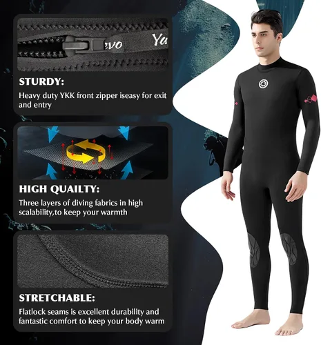 Miniatura 5 de Traje de neopreno de cuerpo completo de 0.118 pulgadas para hombre, traje de neopreno para agua fría para surf, buceo, esnórquel, natación, kayak