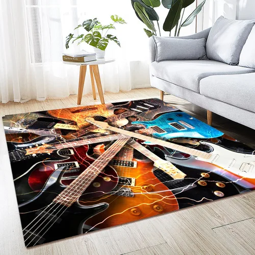 Miniatura 2 de Alfombra de área grande lavable de 5 x 6 pies para sala de estar, dormitorio, decoración del hogar, guitarra, música, instrumentos musicales
