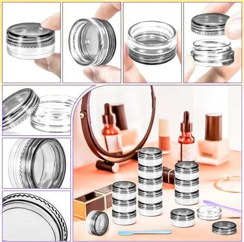 Miniatura 3 de 100 paquetes de botes de plástico de 3 g con tapas, botes de cosméticos redondos transparentes de 3 ml, botes de maquillaje de 3 gramos