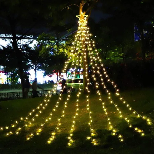 Decoración de Navidad al Aire Libre, 3.5 m, 317 luces LED en forma de estrella para árbol de Navidad, 8 modos de iluminación con memoria y
