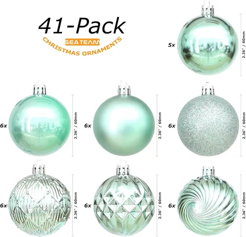 Miniatura 2 de Sea Team Paquete de 41 adornos de bolas de Navidad con cuerdas, bolas de tamaño mediano de 2.36 pulgadas, bombillas de Navidad de plástico Menta