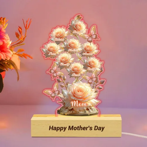 Miniatura 5 de Cada rosa contiene una pieza de tu lámpara de corazón, placa de rosa personalizada con nombre de 1 a 10 niños, luz LED personalizada para mamá, flor