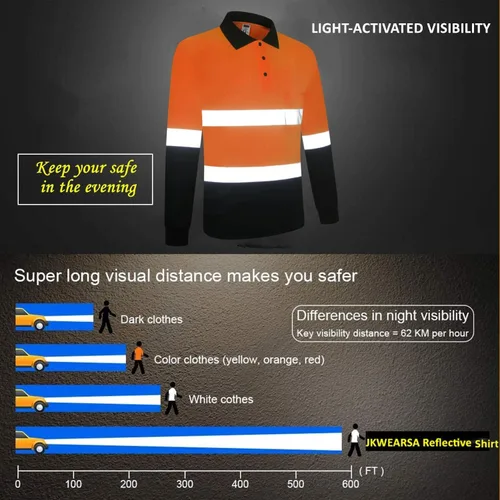Miniatura 2 de Camisa de seguridad para hombre, camiseta reflectante de alta visibilidad, de secado rápido, transpirable, suave naranja+negro-02