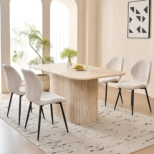 Miniatura 7 de Juego de 4 mesas de comedor grandes de 63 pulgadas para 4, esquinas redondeadas, mesa de cocina rectangular moderna de madera con sillas Boucle