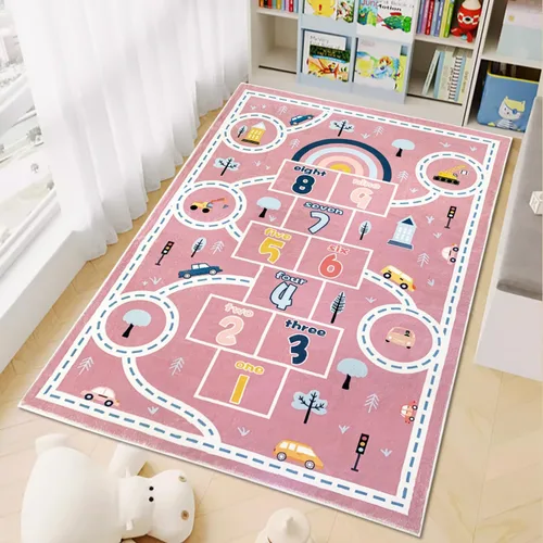 Miniatura 12 de Alfombra de juego infantil de 4 x 6 pies, alfombra grande de Hopscotch para niños, para dormitorio, sala de juegos, alfombra suave para aula, área