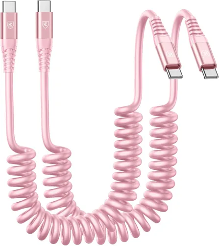 Miniatura 10 de Cable USB C a C de 3 pies, paquete de 2 cables de carga USB C en espiral para automóvil tipo C, cable de carga rápida para iPhone