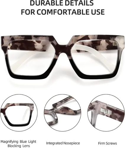 Miniatura 4 de JM Paquete de 3 lentes de lectura estilo Oprah para mujer, lentes de lectura cuadrados con bloqueo de luz azul