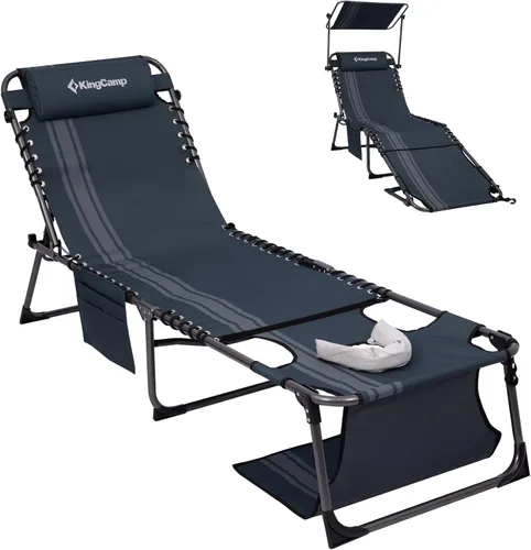 Miniatura 22 de KingCamp Silla de bronceado con agujero facial, sillas de descanso plegables para exteriores, cómodas, ajustables, de 5 posiciones, tumbona plegable