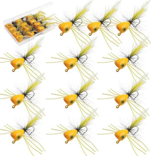 Miniatura 12 de Poppers de pesca con mosca, 12 unidades para pesca con mosca, pesca con mosca, lubina, moscas, trucha, salmón, moscas, insectos, señuelos coloridos