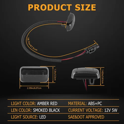Miniatura 4 de Gempro Luces LED Marcadoras Laterales de Guardabarros Dually para Chevy Silverado GMC Sierra 2500 3500 2015-2023 Ámbar Rojo Lámparas Marcadoras