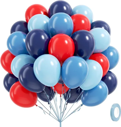 60 unidades de globos rojos y azules de 12 pulgadas con globos azul marino, azul pizarra y rojo polvoriento para decoraciones de baby shower, Azul y