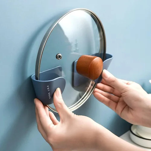 Miniatura 5 de 6 pares de organizadores de tapas de ollas de montaje en pared, ganchos para macetas de puerta de gabinete, soporte de tapa ajustable para pared