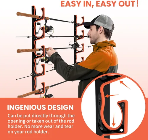 Miniatura 5 de Gocozer Soporte para Caña de Pescar para Garaje, Soportes H5 para Pared o Techo con Caña de Pescar con Almohadilla Protectora Suave, Organizador