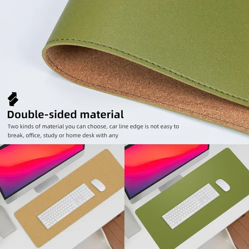 Miniatura 3 de Protector de escritorio de cuero, alfombrilla de escritorio grande con corcho natural y cuero PU, alfombrilla para mouse, alfombrilla de escritorio
