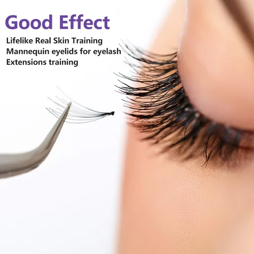 Miniatura 4 de 6 pares de párpados de repuesto para cabeza de maniquí, extraíbles y realistas con pestañas para entrenamiento de pestañas, extensiones de maquillaje
