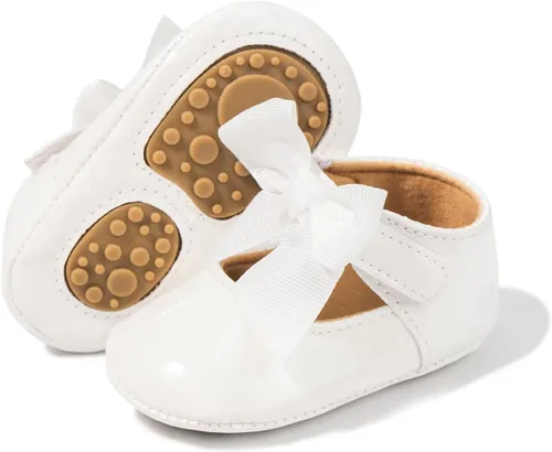 Miniatura 4 de Baby Mary Jane - Zapatos planos para niñas con lazo de algodón, suela antideslizante para bebé, vestido de princesa para primera caminata, zapatos