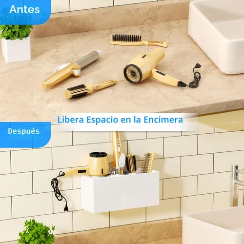 Miniatura 7 de NIUBEE Organizador de herramientas de peinado de montaje en pared - Soporte de gabinete de baño para secadores, planchas planas, rizadores - Blanco