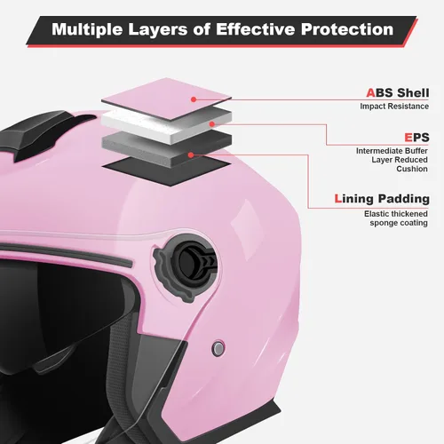 Miniatura 2 de Casco de motocicleta abierto para adultos 3/4, con doble visera, para moto, scooter, ebike, ciclomotor, para hombres y mujeres, aprobado por el DOT