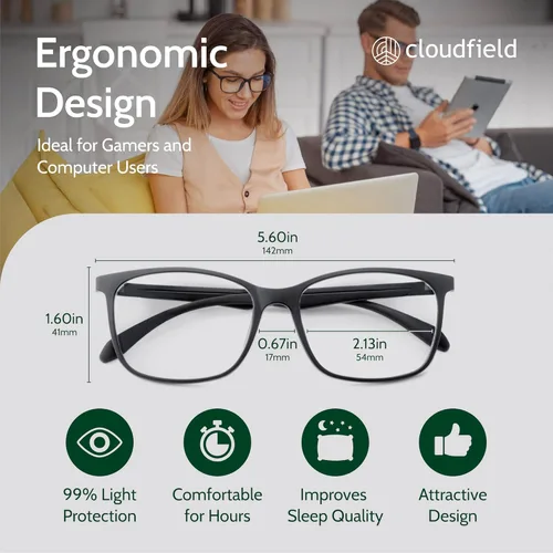 Miniatura 3 de cloudfield Lentes de luz azul para hombres y mujeres, máxima protección de bloqueo de luz azul, alivian la fatiga ocular digital, cómodos