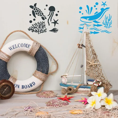 Miniatura 5 de 30 plantillas de criaturas marinas y oceánicas de 5 x 5 pulgadas para pintar animales marinos, plantillas de patrón de bricolaje, plantillas