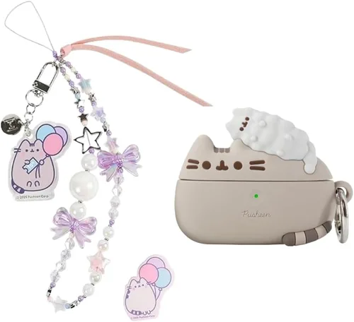 Pusheen - Funda compatible con AirPods Pro [Pusheen & Stormy] + dije de teléfono Pusheen [15 aniversario]