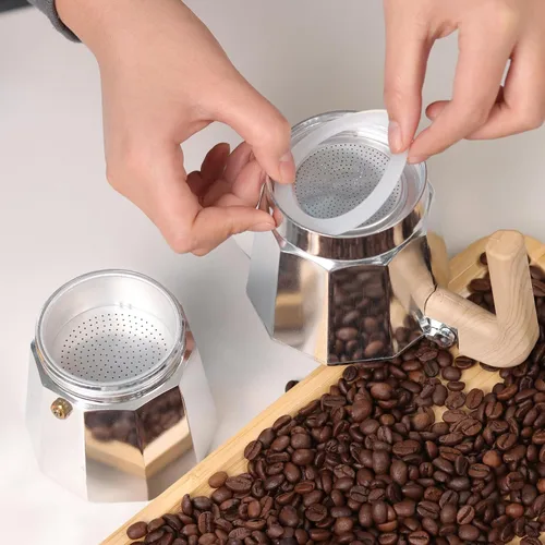 Miniatura 7 de Sivaphe 3 tazas Moka Pot piezas de repuesto infusor para estufa italiana de aluminio, cafetera expreso, 1 filtro y 3 sellos de junta de silicona