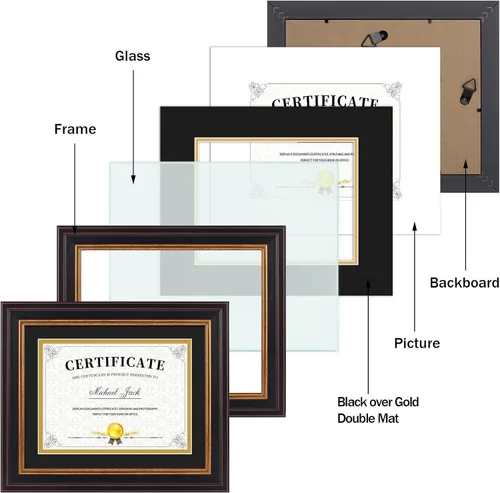 Miniatura 5 de Frametory, Marco de diploma de 6 x 8 con paspartú doble (negro/dorado) o de 8 x 10 pulgadas sin paspartú, oro negro y borgoña, soporte de caballete