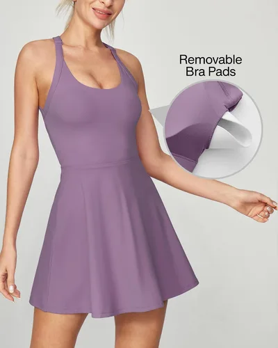 Miniatura 2 de Heathyoga Vestido de tenis con pantalones cortos integrados y brasier atlético para mujer, vestido de entrenamiento de golf trenzado de verano