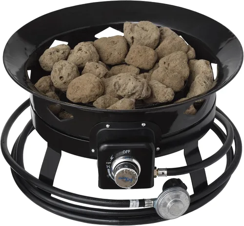 Miniatura 12 de Flame King Cuenco portátil para fogata de propano sin humo, 19 pulgadas, 58 K BTU con escala de agarre de propano, autoencendedor, cubierta