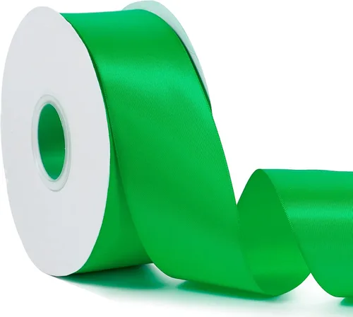 Miniatura 69 de Cinta de satén de color liso verde manzana de 1-1/2 pulgadas x 50 yardas, cinta de tela de poliéster de alta densidad de doble cara para envolver