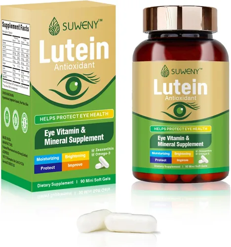 Suplemento de vitaminas oculares de luteína para adultos, 90 cápsulas, apoya la salud ocular con zeaxantina, zinc, vitaminas C y E, fórmula vegana