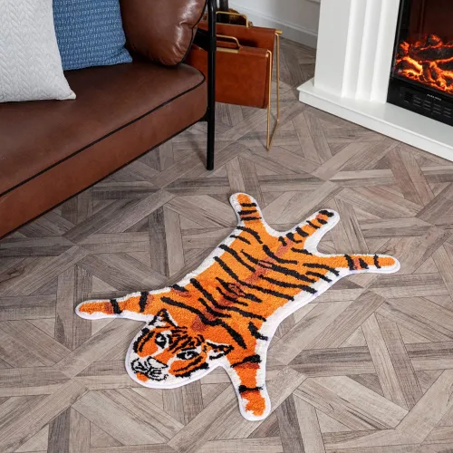 Miniatura 5 de Alfombra personalizada con estampado de tigre, bonita alfombra de felpa de tigre sintético, antideslizante, decoración del hogar, tapete esponjoso