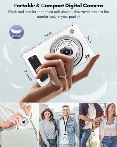 Miniatura 7 de Cámara digital 4K, cámaras de enfoque automático de 48 MP para fotografía, cámara compacta de vlogging con cámara frontal y trasera, cámaras de Beige
