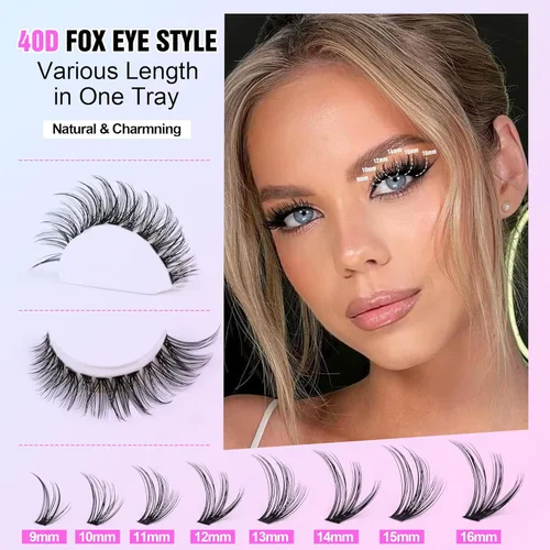 Miniatura 3 de Kit de racimos de pestañas Pawotence, kit de extensión de pestañas ojo de gato, kit de extensiones de pestañas en racimo 9-16mm, 40D, pestañas