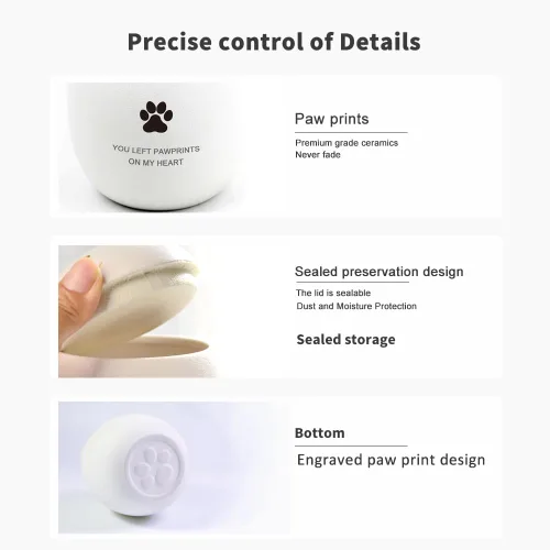 Miniatura 4 de Urna de cerámica para cenizas, caja conmemorativa de perro o gato pequeña de 5.1 x 4.3 pulgadas, hecha a mano con diseño de huella de pata, urnas
