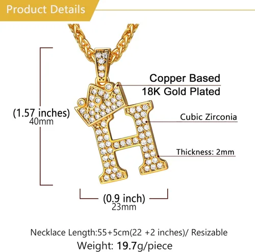 Miniatura 4 de U7 Collar con inicial de la A a la Z, dije de letra helada con cadena de 22 a 24 pulgadas, para hombres y mujeres, con nombre del alfabeto de hip