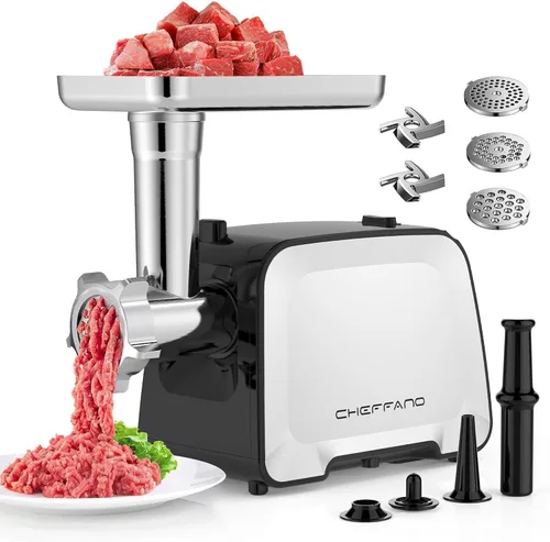 Miniatura 12 de Picadora de carne eléctrica, 2600 W máx. 3 en 1, relleno de salchichas de alta resistencia con tubo de salchicha y kit de kubbe, 3 placas