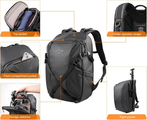 Miniatura 5 de Besnfoto Mochila para cámara para fotógrafo, bolsa impermeable expandible para cámara DSLR/SLR/sin espejo/Drones para laptop de hasta 16 pulgadas