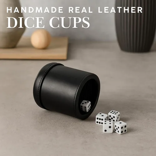 Miniatura 2 de WE Games Juego de dados de cuero negro profesional hecho a mano, viene con 5 dados de juego estándar y bolsa de tela, rodillo de dados